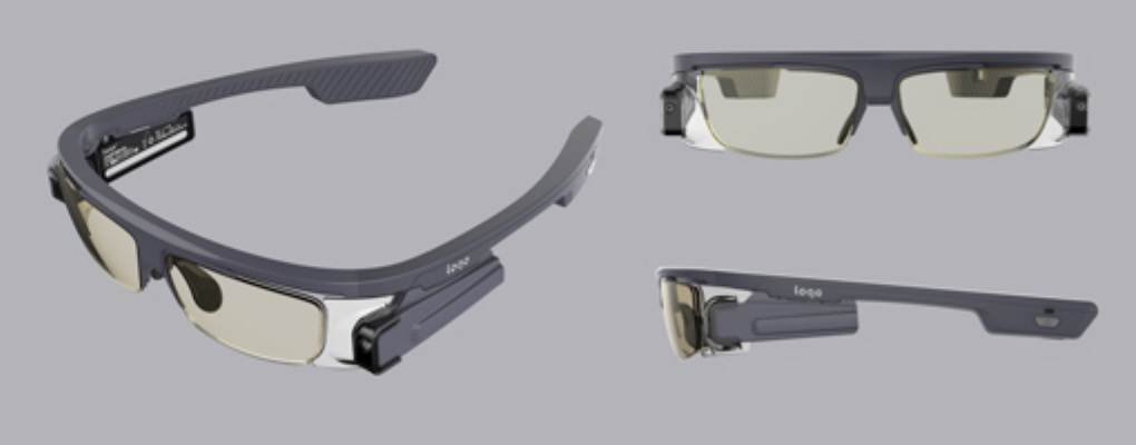 Angled, front and side product illustrations of Clarus Gen1 misting glasses
